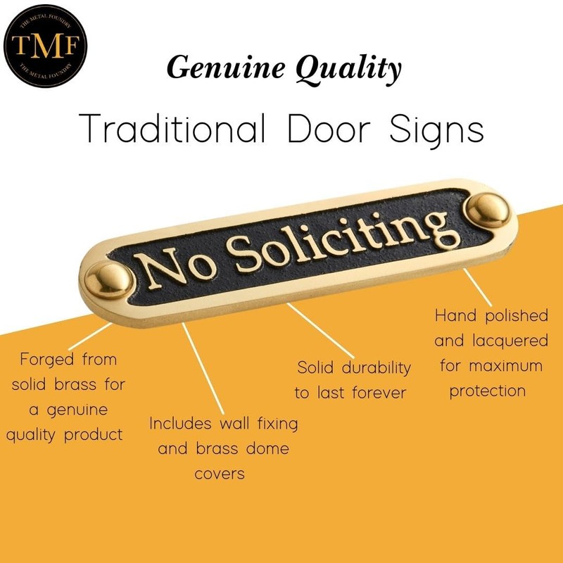 No Soliciting Brass Door Sign. Traditional Style Home Décor Wall