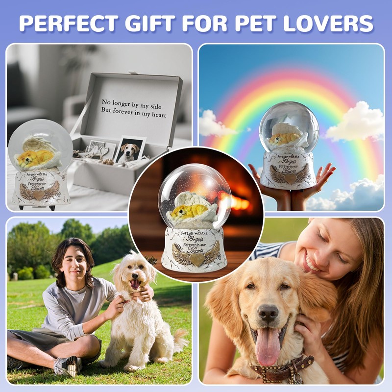 Aobaks Angel Dog Music Snow Globe Lost Pet Memorial Gifts,
