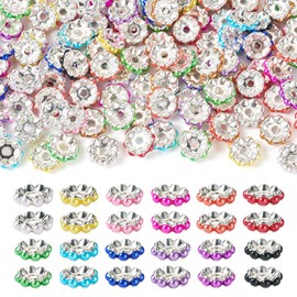 Beadthoven 200pcs Pearl Rondelle Spacers Beads for Pens 14mm Flat Round Large Hole Spacer Beads, Rhinestone Spacers for Bracelet Plastic Pearls Crystal Spacers Focal Beads for Jewelry Making DIY