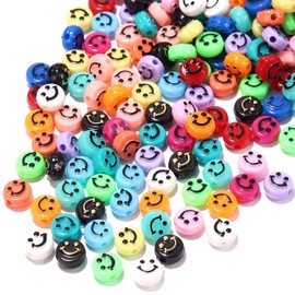 200pcs Colorful Beads Acrylic 10mm Happy Smile Face Beads Assortment DIY Jewelry Craft Making Beading Supplies(Multi Color)