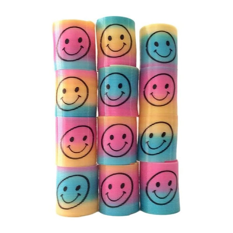SHATCHI 12 Mini Rainbow Smiley Face Springs Slinky Pinata Party