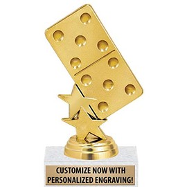 Crown Awards Domino Trophies, 5 1/4" Custom Gold Dominoes Trophy On Real Marble Base, 20 Pack Prime