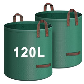 IWTTWY Garden Waste Bag, 2 x 120 L, Reusable Garden Bag with 4 Handles, Sturdy, Robust and Foldable, Garden Sack, Leaf Bag, Large Waste Bag for Grass, Leaves, Hedges, Garden Waste Made of