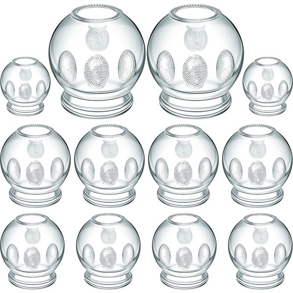 12 Pieces Glass Fire Cupping Jars Thick Glass Cupping Set 4 Sizes Vacuum Cupping Glass Fire Cupping Jars with Finger Grips
