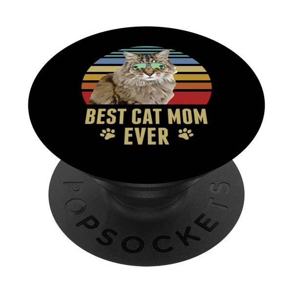 Ragamuffin Cat Best Cat Mom Ever Retro Strand Vibe PopSockets
