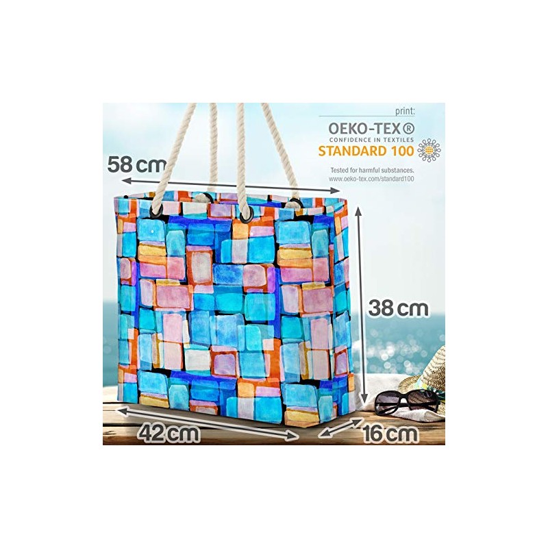 VOID Colourful Squares Beach Bag Shopper 58 x 38 x