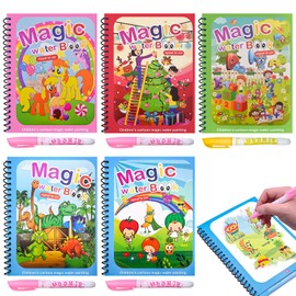 Lanvixo Water Colouring Book Pack of 5 Reusable Magic Water Colouring Book with Water Pen Water Magic Colouring Book for Children 3 4 5 6 Years Old Boys Girls B