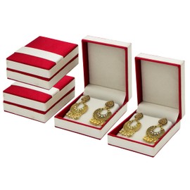 atorakushon Velvet Earring Jewelry Organizer Storage Box Elegant Wedding Ring Earring Box Travel Case For Woman Girls Engagement Wedding Pack of 4 Red