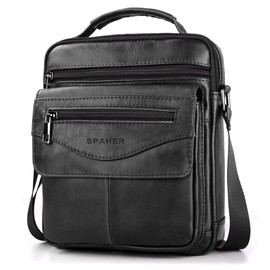 SPAHER Shoulder Bag Leather Men's Bag Shoulder Bag Genuine Leather Wrist Bag Men's Shoulder Bag Crossbody Bag Messenger Bags Gift for Men, A291 Black, Elegant