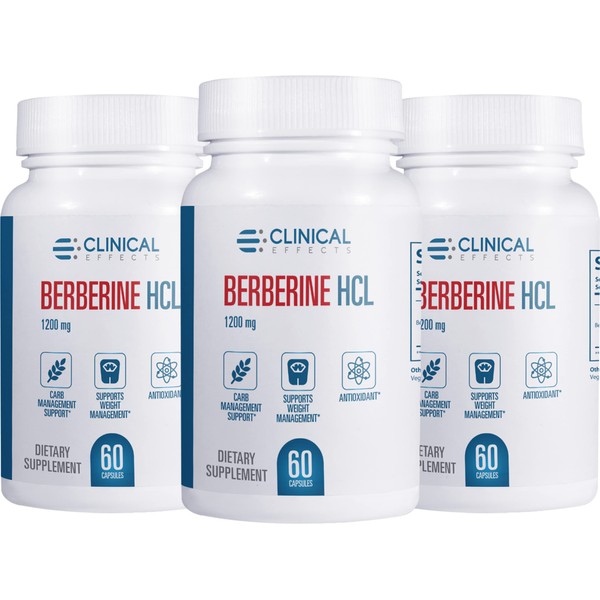 Clinical Effects Berberine HCL - Pure Berberine 1200mg - Heart, Blood Circulation, Liver Support - Vegan Supplement to Help Lower Cholesterol and Triglycerides - 3 Pack - Made in The USA