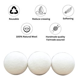 Pachamama Handmade XL Wool Tumble Dryer Balls 7cm 3 Pk Reduce Drying Time Save Energy Fabric Soften Reduce Static Reduce Wrinkles Unscented Long Life - Plain Cream Natural Felted by Hand Fair Trade