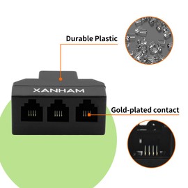 XANHAM XANHAM RJ11 Cable 3 Way Splitter 6P4C Connector Phone Line Cord Adapter with 3 inch Cable for Landline Telephone Wire, Black, AV01303