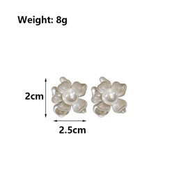 Vintage Flower Stud Earrings for Women Geometric Metal Floral Big Pearl Statement Earring Multilayer Wedding Prom Birthday Aesthetic Jewelry(Silver)