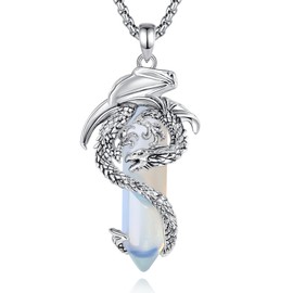 EUDORA Harmony Ball Opal Dragon Necklace for Women Men, Hexagonal Prism Crystal Energy Amulet Silver Plated Copper Dragon Pendant Jewelry Gift for Wife Husband, 22"+24"