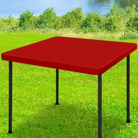 Moosfor Spandex Square Table Cloth, Elastic Fitted Tablecloths for Picnic, Stretch Washable Patio Table Cover for Outdoor, Camping, Banquet and Parties (Red, 34"x34")