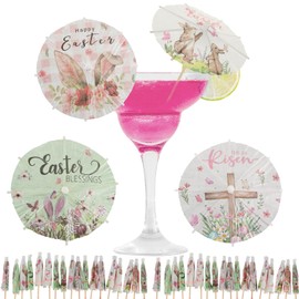 200 Pcs Easter Drink Umbrellas Cocktail Picks,Easter Paper Drink Umbrella Toothpicks Easter Cupcake Toppers for Spring Easter Party Decorations