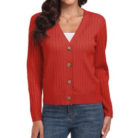 PrinStory Women's Cardigans Button Down Jumpers Long Sleeve Tops Open Front Knitted Cardigan Sweaters (Rust Red, XL)