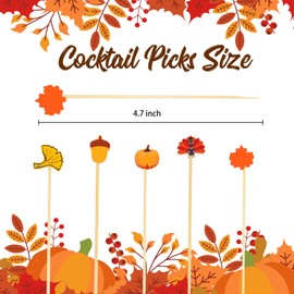 100PCS Fall Cocktail Picks 4.7 Inch, Thanksgiving Picks Leaves Pumpkin Acorn Turkey Toothpicks Fancy Toothpicks Cocktail Skewers for Thanksgiving Decorations Party Supplies (Thanksgiving)