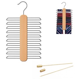 Wooden Tie Hanger, Tie Holder Rotates 360°, Tie Holder Storage, 20 Ties Wooden Hangers Tie Holder for Wardrobe, Ties, Belts, Scarves and More