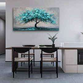 KELIYUAN Canvas Wall Art For Living Room Framed Wall Decor For Bedroom Modern Office Decorations Wall Paintings Blue Green Tree Wall Pictures Artwork Wall Prints Room Home Decor Aesthetic 20"x40"
