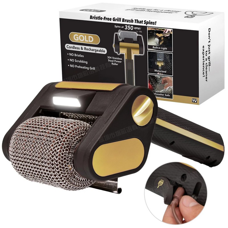Rechargeable Electric Grill Brush for BBQ Cleaning – Bristle-Free Stainless