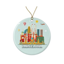 Barcelona Ornament - Illustrated Landmarks - Christmas Tree Ornament - Decoration Gift Present Festive - Bauble Holiday