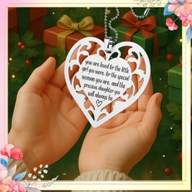 Daughter Gift Stainless Steel Heart Ornament, “You are Loved for The Little Girl...” Hanging Hollow Heart Tag, Sentimental Keepsake for Birthday, Graduation, or Wedding,XXU5