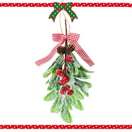 Mistletoe Decoration - Mistletoe Christmas Decor Plaid Bow Red Berries Christmas Ball Ornaments,Kissing Ball Artificial Dry Leaf Hanging Decoration Mistletoe Herb for Tree/Door