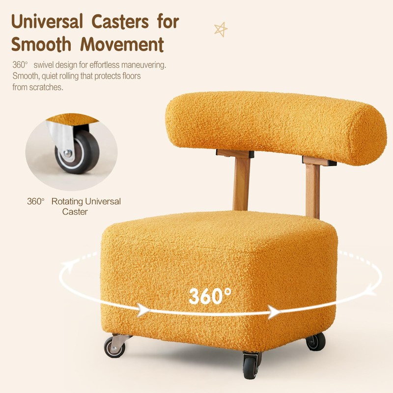 Kids Rolling Stool with Backrest, Small Chair for Toddler Desk