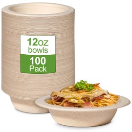 GREENESAGE 100 Pack 12oz Disposable Bowls Paper Bowls Eco-Friendly, Sugarcane Strong Brown 350ML Bowls Biodegradable Soup Bowls for Parties BBQ Picnic