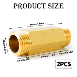 Pack of 2 Brass Tap Extension, G1/2 Inch x 30 mm Brass Extension Fitting, 1/2 Inch Male Thread Extension Pipe Nipple, 30 mm Thread Pipe Double Nipple, for Air, Water, Oil, Pipe Connection
