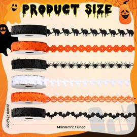 Hoteam 6 Rolls Halloween Ribbons Pumpkin Bat Ghost Shape Halloween Craft Thin Ribbon 30 Yards Garland Black White Orange Trim Embellishment for DIY Craft Gift Wreath Wrapping Holiday Party Decoration