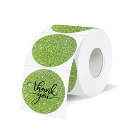 YEGAWEN 1.5" Holographic Direct Thermal Label Stickers, Round Printable Rainbow Glitter Thermal Printer Sticker Labels for Gift Wrapping, Self-Adhesive DIY Custom Logo Design- Glitter Green