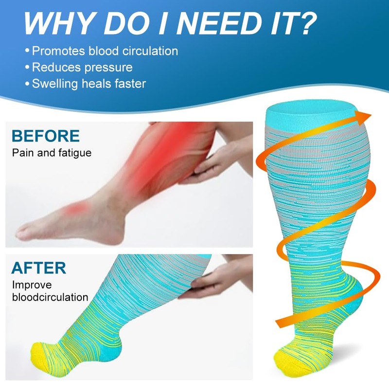 4 Pairs Plus Size Compression Socks for Women & Men,
