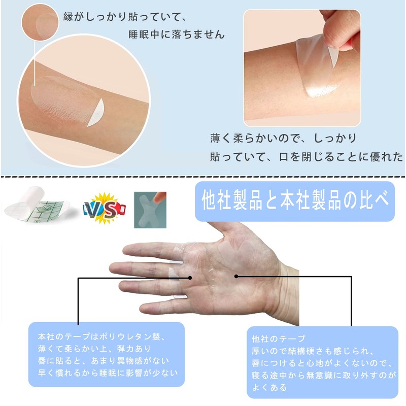 いびき防止テープ 口閉じテープ 鼻呼吸テープ 喉の乾燥防止・いびきの騒音を軽減 鼻呼吸促進 口臭を改善する 睡眠改善 口呼吸防止テープ いびき対策 口テープ
