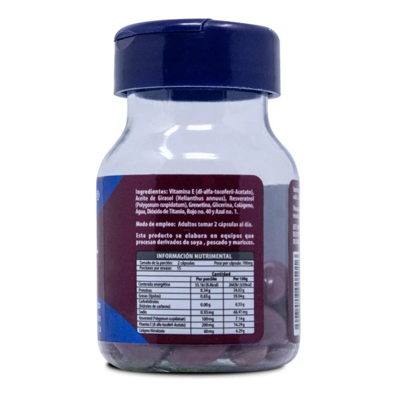 Resveratrol Con Vitamina E Y Colágeno 30 Cápsulas Naturagel Sabor