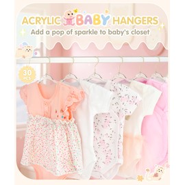 VIS'V Baby Hangers, 11 Inch Acrylic Kids Glitter Hangers for Infant Toddler Nursery Closet Clothes Organization, Gold, 30 Pcs