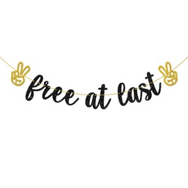 Helewilk Black Glitter Free at Last Banner, Divorce/Broken Up/Farewell/Going Away Party Decoration Photo Booth Props, Single Sign Party Decor Supplies