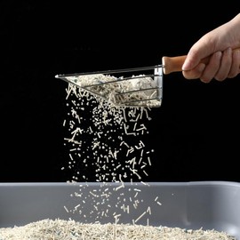 katmerio Katzenstreuschaufel, Katzenklo Schaufel Metall, Katzenstreu Schaufel mit Holzgriff, Katzenschaufel Katzenklo, Schaufel Katzenklo für Katzentoilette, Katzen, Hund,28cm (Silber)