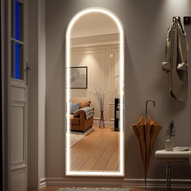 GLSLAND 20" x 56" LED Full Body Mirror - Arch Full Length Mirror Standing/Wall Mounted Mirrors with Light for Bedroom/Cloakroom - LED Dimmable & 3 Color Lighting