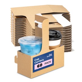 FMP Brands 2 Cup Disposable Drink Carrier with Handle, 60 Pack Kraft Paperboard Handled Drink Carriers 12-30 oz to Go Coffee Cup Holder, Cup Carrier for Cold Hot Drinks, Takeout, Cafe