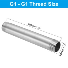 PATIKIL 304 Stainless Steel Pipe Fitting G1" x G1" Thread, 8"/200mm Length Nipple Cast Pipe Coupling Connector