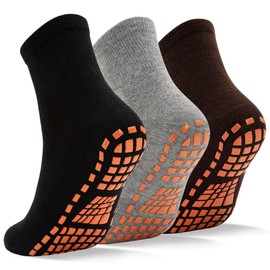 SkiBeaut Men Grips Socks Non Slip Sticky 3 Pairs Tile Wood Floors Anti-Skid Pilates Yoga Socks Barre Hospital Slipper Socks