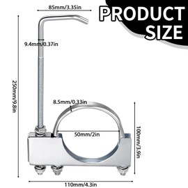 Exhaust Clamp, Muffler U-Bolt Clamps Universal Pipe Clamps on Exhaust Hanger Heavy Duty U-Shaped Galvanized Clamp for 2" Car Truck Tail Pipe