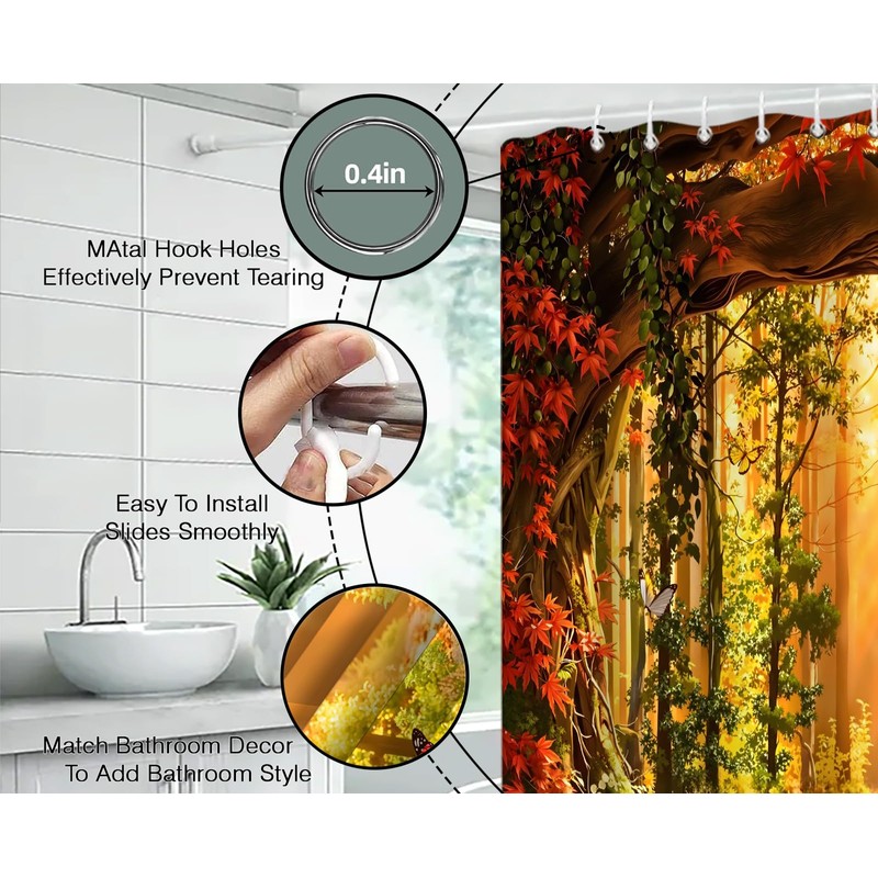 Fall Forest Shower Curtain Set,Autumn Bathroom Decor Curtain