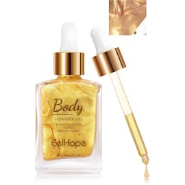 Jutqut Body Gold Shimmer Oil, Moisturizing Smooth Skin Glow for Face, Long Lasting & Waterproof Body-Glitter Oil, Highlighter Makeup Liquid, Non-sticky and Easy to Absorb