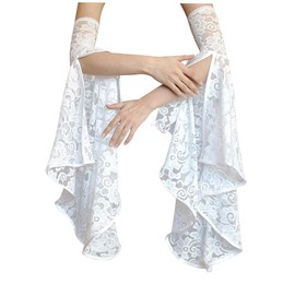 L'VOW 1 Pair Goth Sleeves Long Lace Arm Sleeves Witch Gloves for Women Vampire Sleeves Costume Accessory(White)
