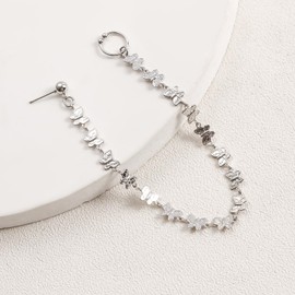 Rannyrena Punk Boho Nose Ring Hoop with Chain Tassel Fake Septum Ring Ear to Nose No Piercing Ear Cuff Indian Jewelry for Women(Silver butterfly)