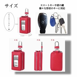 Aspade Smart Key Case with Clear Window, Double Zipper, Double Zipper with Window, Pockets, Genuine Leather, Leather, Large Capacity, Double, Compact, Small, Key Cover, Storage Case, Cover, Smart Key