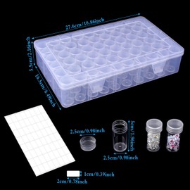Diamond Painting Storage Box, 1 Pack 60 Glasses Diamond Painting Accessories Boxes with 64 Labels Art Storage Container Diamond Painting Accessories DIY Crafts Jewellery Rhinestone Beads Nails Box